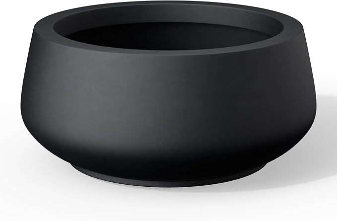 Kante 12.5" Dia Round Concrete Bonsai Planters, Outdoor Indoor Garden Plant Pot with Drainage Hole for Home, Patio, Garden, Black