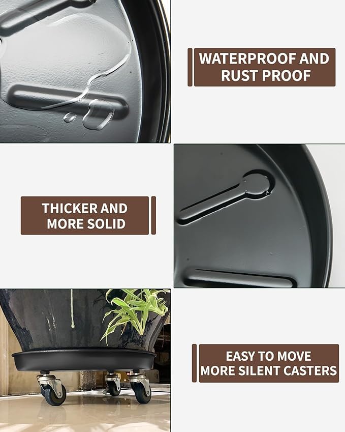 Heavy-Duty Plant Caddy with Wheels 12 Inch, 360° Lockable Caster,Outdoor Rolling Plant Dolly That is Not Easily Rusted, Indoor Metal Plant Cart with Rollers, Plant Pot Trolley, Black 3Pack