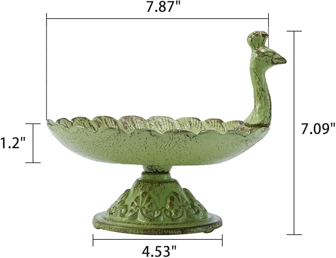 Cast Iron Bird Baths for Outdoors,Cast Iron Bird Feeder, Metal Bird Bath,Vintage Peacock Shape,Home Garden Lawn Yard Table Decorations（Light Green）