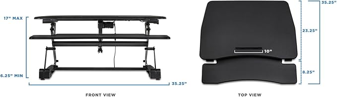 Mount-It! Electric Standing Desk Converter 35.4" Quick Sit Stand Desk Riser, Computer Workstation Motorized Easy Convertor with Built-in USB Charging Port, Ergonomic Height Adjustable in Black