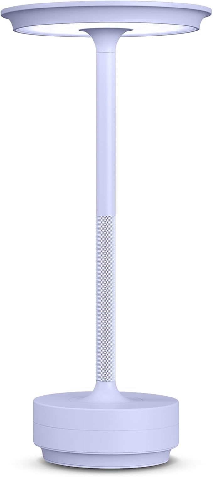 Rechargeable Cordless Table Lamp, Portable 5000mAh LED Touch Table Light, 3 Color Stepless Dimming Battery Powered Table Lamp for Outdoor/Restaurant/Patio.(Light Purple)