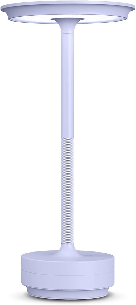 Rechargeable Cordless Table Lamp, Portable 5000mAh LED Touch Table Light, 3 Color Stepless Dimming Battery Powered Table Lamp for Outdoor/Restaurant/Patio.(Light Purple)