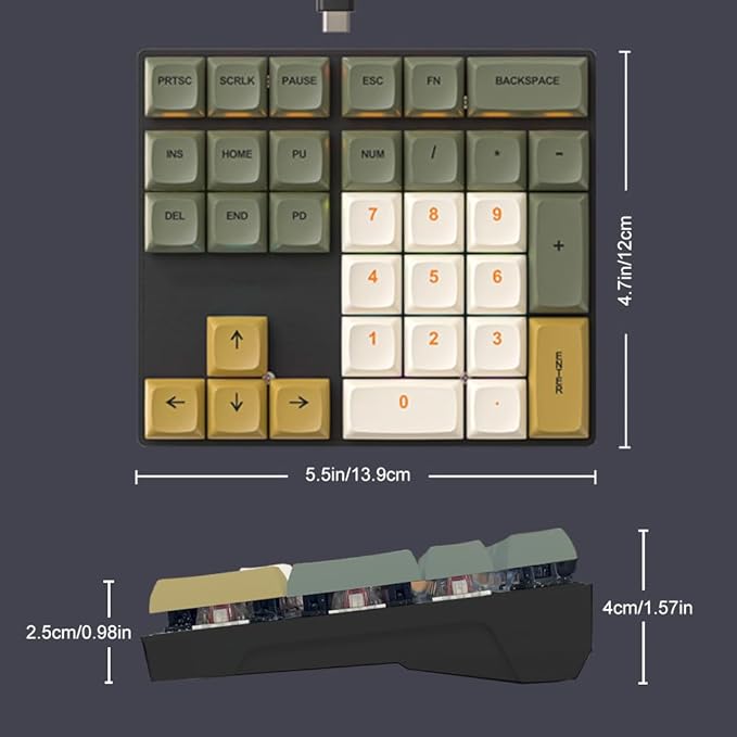 Mechanical Numpad Rainbow Backlit Clicky Blue Switches Wired USB Number Pad 33-Key NKRO Numeric Keypad with XDA PBT Keycaps External Keyboard Num Pad for Laptop, Mac - Brown Grey