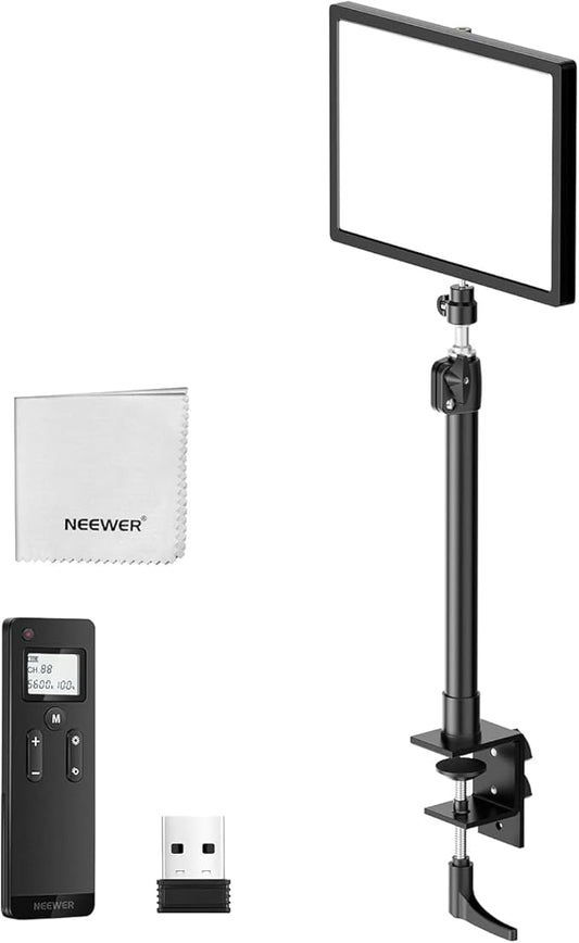 NEEWER 25W 12.9" Streaming Key Light with Desk Stand/2.4G Remote/USB Transmitter, PC/Mac APP Control Dimmable Edge Lit Video Panel Light with 2300Lux 2900K-7000K CRI98+ for Webcam Laptop Zoom, GL25B