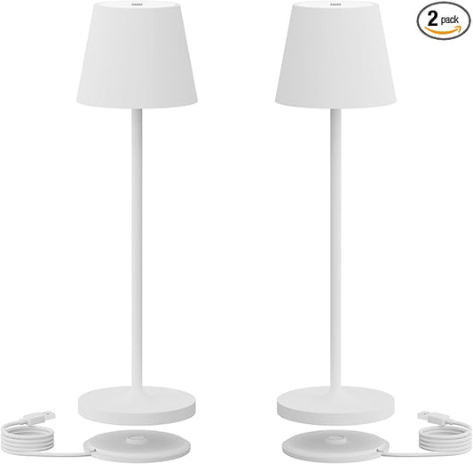 Ralaby IP54 Cordless Table Lamps Portable Rechargeable Battery Operated Lamp, Modern Aluminum Dimmable Indoor/Outdoor Cordless Desk Lamp for/Restaurant/Bar/Cafe/Bedroom (2 Pack,White,4800mAh)