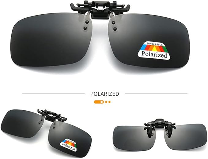 Junsika Polarized Clip On Sunglasses for Prescription Glasses Men Women Flip Up Rimless Black Sunglasses UV400 Protection