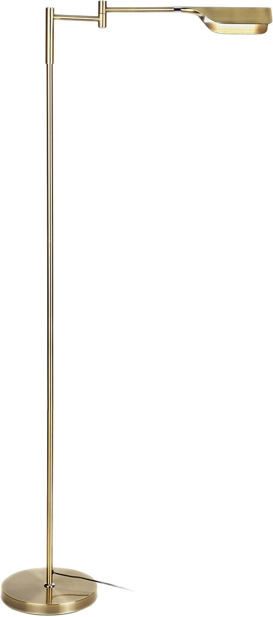 Brightech Leaf Pharmacy LED Reading Lamp, Dimmable Floor Lamp with Easy Rotation over Chair or Desk for Living Rooms & Offices, Adjustable Standing Tall Lamp, For Sewing & Crafts, Antique Brass (Gold)