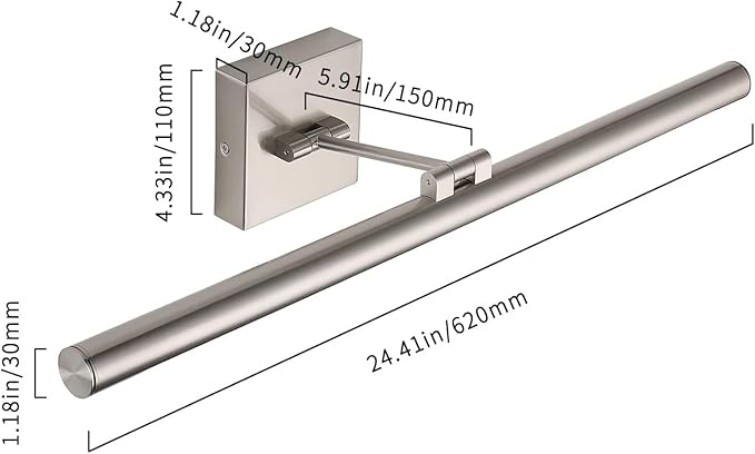 Joosenhouse Modern LED Picture Light Fixtures Dimmable 24.4" Inch Brushed Nickel Artwork Accent Hallway Lighting with Single Swing Arm Full Metal for Paintings,Warm White 3000K, Hardwired Connection