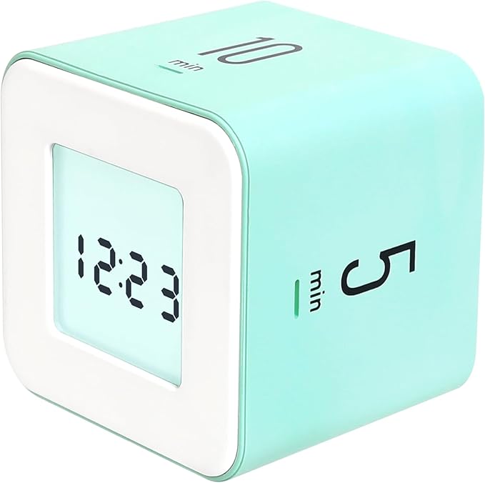 mooas Multi Cube Timer Clock (Mint) Rotating Flip Gravity Sensor Time Management Digital LED Clock & Timer 1, 3, 5, 10 min Setting ADHD Desk Office Productivity Kids Workout Kitchen