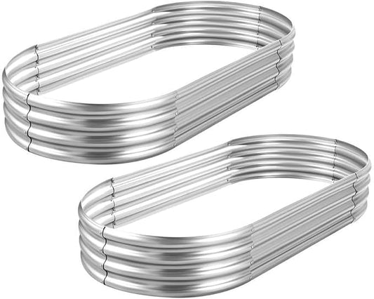 2 Pack 4x2x1ft Galvanized Raised Garden Bed Kit, Oval Large Metal Planter Box, Sturdy and Durable, Garden Boxes Outdoor Raised for Vegetables, Fruits, Flowers and Herbs(Silver)