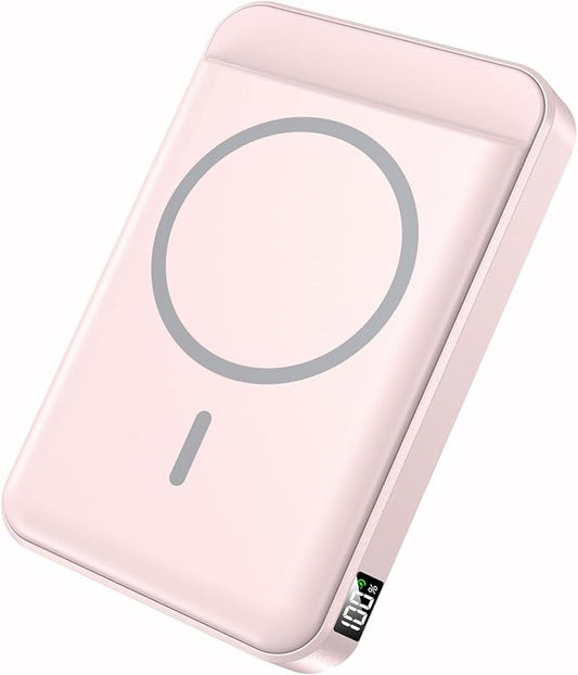 for Magsafe Portable Charger,10000mAh Power Bank with Type-C 20W PD Fast Charging, Lightweight and Slim, LED Display for Magsafe Battery Pack for iPhone 16/15/14/13/12, Pink