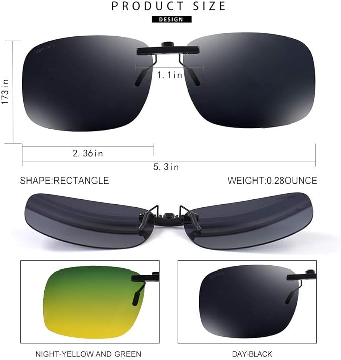 Night Driving Glasses and sunglasses Clip-On, Polarized Glare Reduce, High Definition Vision
