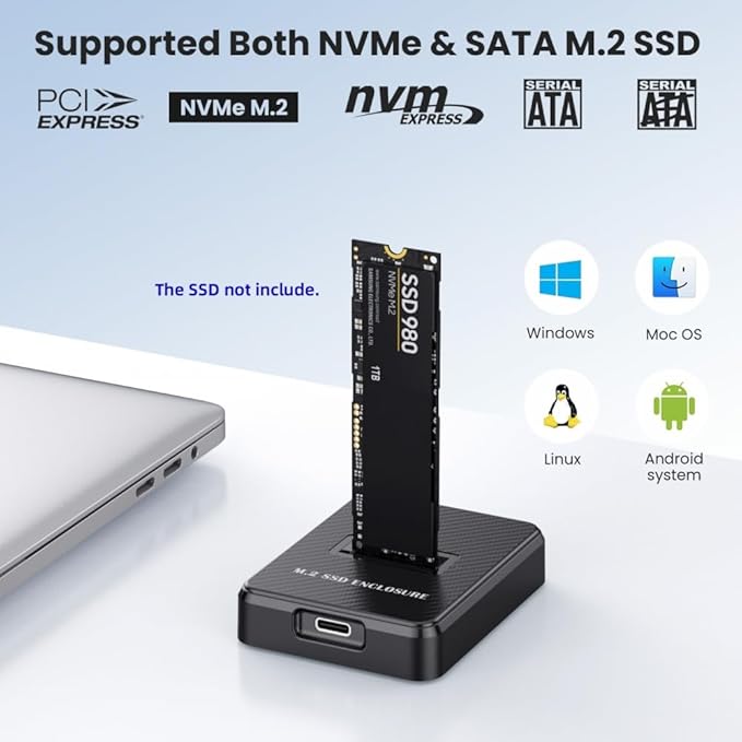 CY USB 3.0 USB-C Type-C to NVME M-Key M.2 NGFF SATA SSD Docking Vertical External PCBA Case Enclosure RTL9210B Chipset