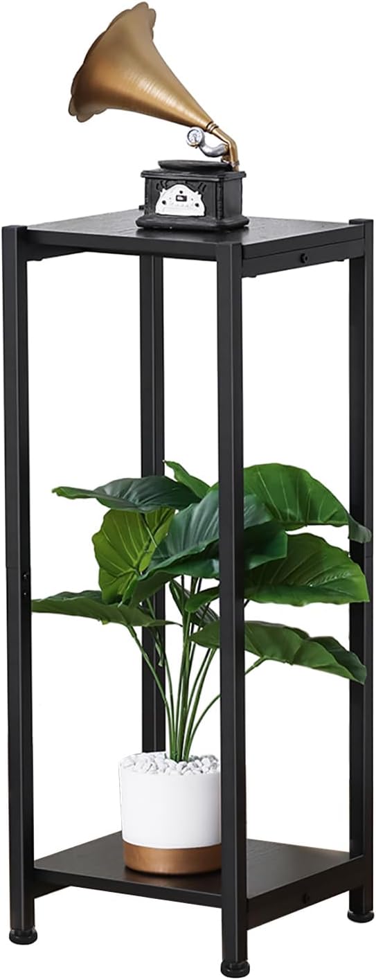 Tall Plant Stand Indoor,31 Inch Plant Stands,2 Tier Metal Plant Stand with Heavy Duty Wood,Black