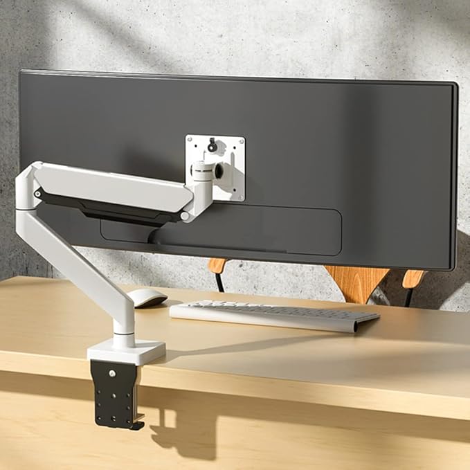 White Ultrawide Single Monitor Arm Heavy Duty Desk Mount Computer Stand for 17 to 45 inch Adjustable Gas Spring Bracket, Screen up to 30lbs with VESA max 100x100mm M7P