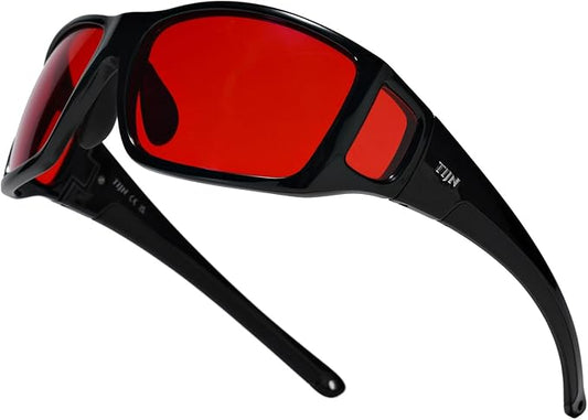 TIJN Sonia Sleep Glasses for Blue & Green Light Blocking,Red Lens with Dual AR Coating,Wraparound Frame for Gaming Screen