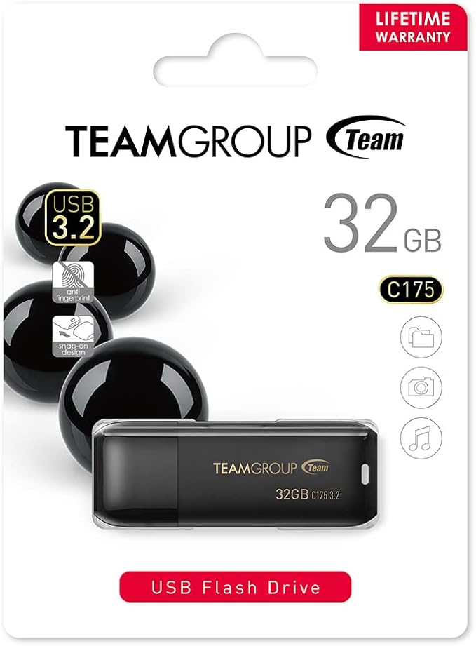 TEAMGROUP C175 32GB 50 Pack USB 3.2 Gen 1 (USB 3.1/3.0) Flash Thumb Drive, External Data Storage Memory Stick Compatible with Computer/Laptop Matte Black TC175332GB25