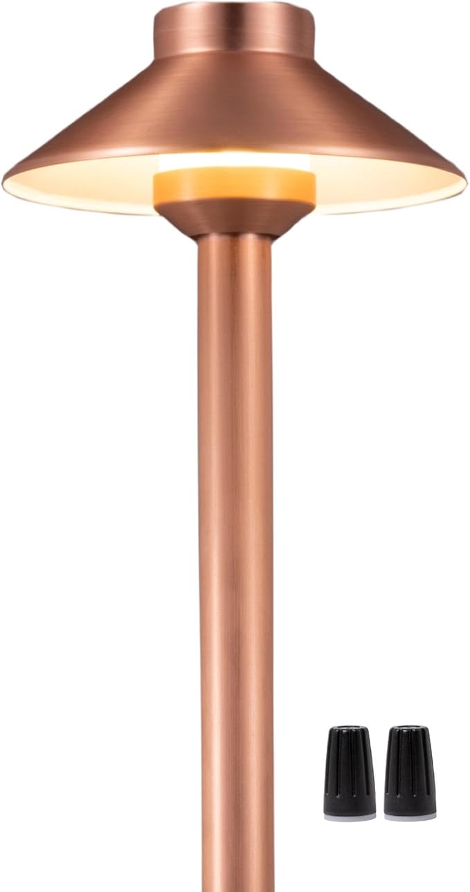 Brass Path Lights Copper, Low Voltage LED Landscape Pathway Lights, 12V Outdoor Waterproof Landscape Lighting(Hat) for Walkway Driveway Garden Yard Without G4 Bulb