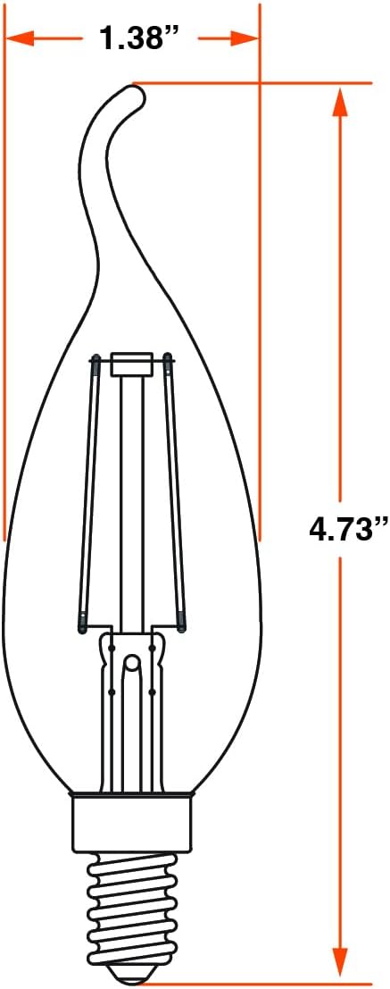 Sylvania B10 Clear LED White Filament Bulb, 6W, Dimmable, 650 LMS, Candelabra Base, 2700K, Soft White - 2 Pack (42260)