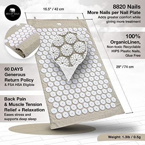 Bed of Nails Original Comfortable Premium Eco Acupressure Mat Pillow Cushion Strap for Pain Relief, Increased Energy, Relaxation, Muscle Recovery with Tote Bag (ECO Travel)