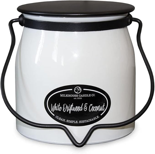 Milkhouse Candle Company - White Driftwood & Coconut - Creamery Collection - 16oz Double Cotton Wick Soy Candles with Beeswax - Long Burn Time, Made in The USA - Non Toxic, Premium Scented Candles