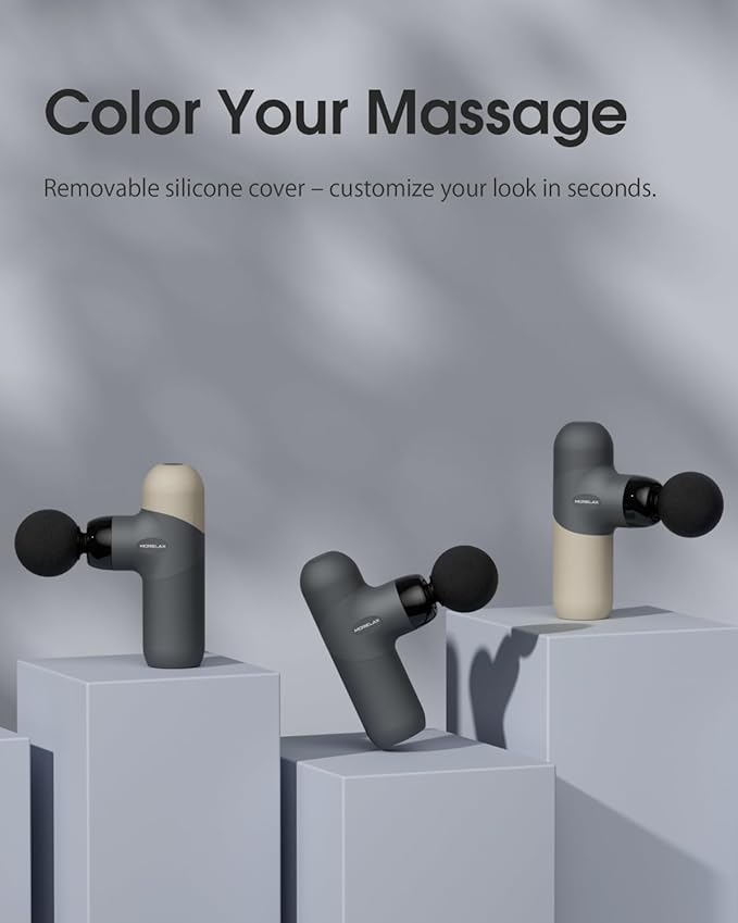 Morelax Mini Massage Gun Portable Deep Tissue Muscle Percussion Massager, Electric Handheld Sport Massager with 6 Massage Heads 4 Speed, Best Gift (Almond)