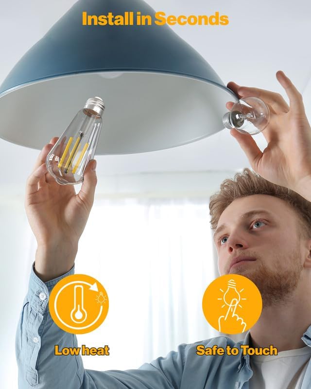 Sunco 16 Pack Dusk to Dawn Indoor Residential Vintage LED Edison Bulbs 75W Equivalent 7W, 850 Lumens Non-Dimmable ST58 Filament, ST18, 2700K Soft White, E26 Medium Base 120V Clear Glass Light Bulbs