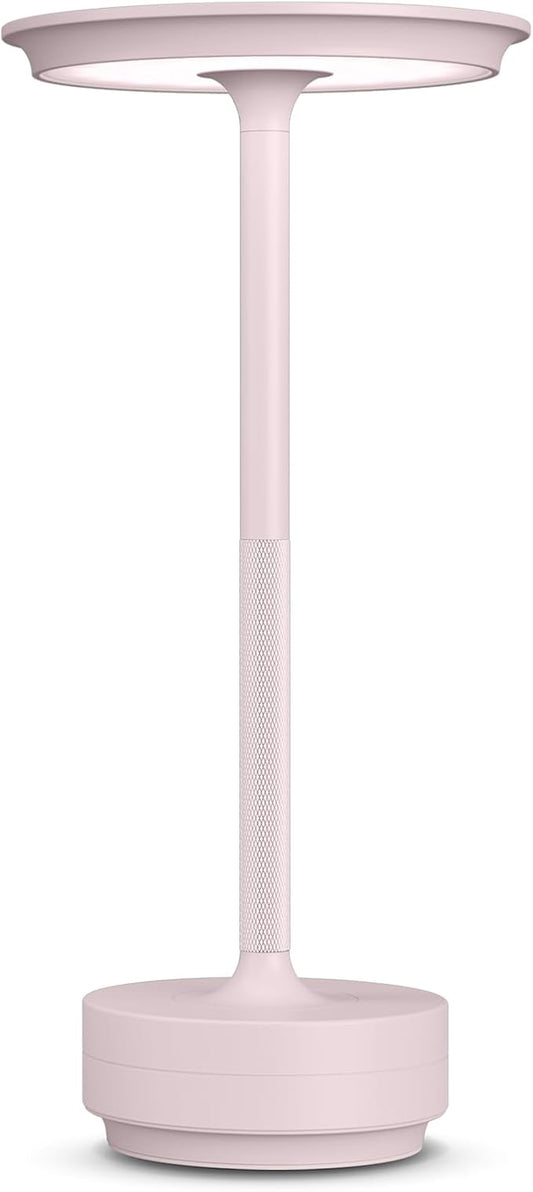 Rechargeable Cordless Table Lamps, 5000mAh Portable LED Table Light, 3 Color Stepless Dimming Battery Powered Metal Table Lamp for Outdoor Patio/Bedroom/Restaurant.(Light Pink)