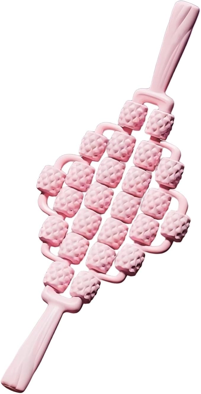 Massage Roller Sticks Ergonomic Handheld Massage Tool for Waist Shoulders Stomach Arms Buttocks, Pink