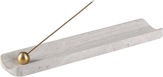 Koville Natural Marble Incense Holder, Incense Holders for Sticks, Incense Burner Holder, Ideal for Meditation and Relaxing, Easy to Clean(White Wooden)