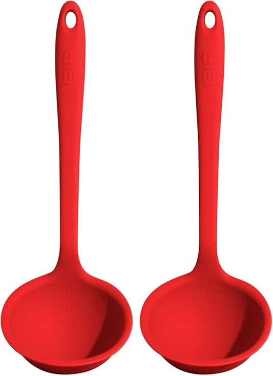 GIR: Get It Right Premium Silicone Ladle Serving Spoon - Non-stick Heat Resistant Seamless Kitchen Ladle for Soups, Stews, Dressings, and More - Ultimate, Red (Pack of 2)
