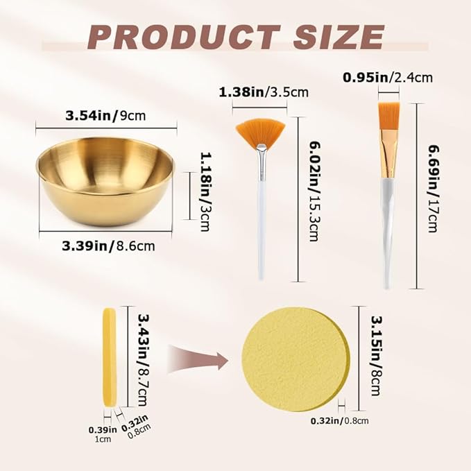 30Pcs Esthetician Supplies for Facials Set 6 Gold Facial Bowls Esthetician 6* Facial Brushes 6* Flat Brushes 12 Sponge Strips Face Cosmetic Applicators for Mask Mixing(COLOR:Gold)
