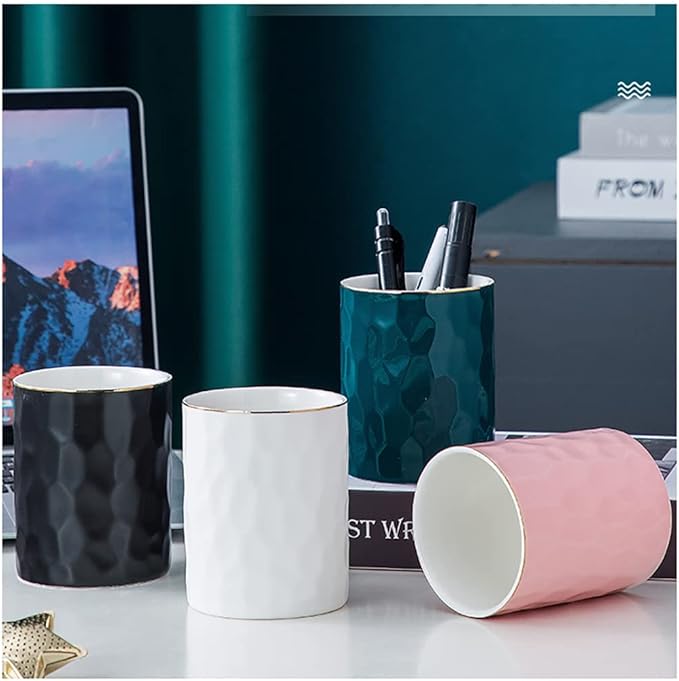 Ceramic Pen Holder Stand Cup Pencil Holder Organizer Makeup Brush Holders for Home Office Desk (Pink)