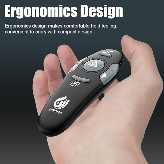 AMERTEER Presentation Clicker Wireless Presenter Remote Clicker for PowerPoint Presentations with Red Pointer, PowerPoint Clicker Slide Advancer for Mac/Windows/Google Slide/PPT.