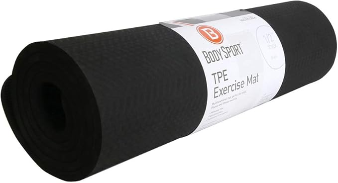 Body Sport TPE Personal Exercise Mat, Exercise Equipment for Yoga, Pilates, and Fitness Routines, Black