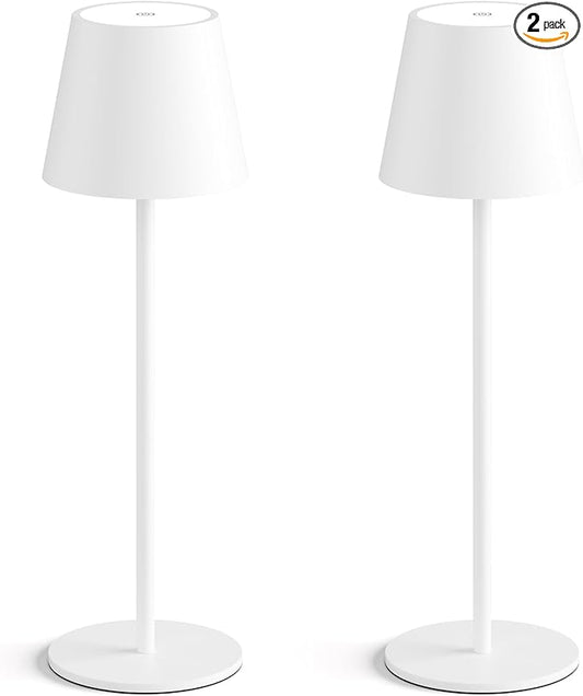 2-Pack White Cordless Table Lamp,Rechargeable LED Desk Lamp,5000mAh Battery Operated Lamp,3000K Warm Light Stepless Dimming,IP54 Waterproof Portable Table Light for Restaurant/Camping,White