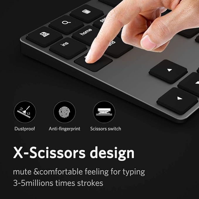 Bluetooth Number Pad, Wireless Numeric Keypad, USB-C Rechargeable External 34-Keys Numpad, Financial Data Entry Keyboard for iMac, MacBook Air/Pro, PC Desktop, Laptop Notebook
