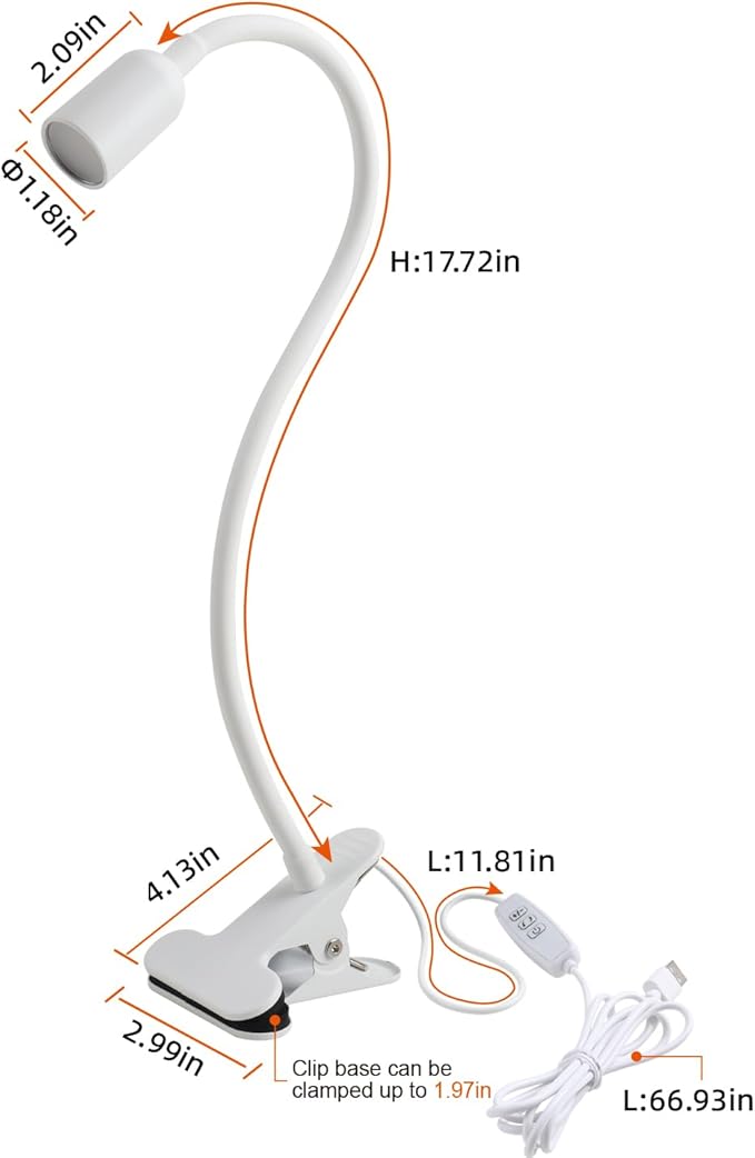 LED Reading Lights for Bed Headboard, Clip on Spotlight Lamp for Desk, Dorm Bed, Dimmable USB Clamp Book Light with Flexible Gooseneck, Change Color Temperature 3000/4000/6000K