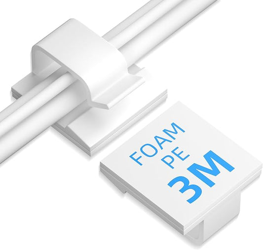 Large Adhesive Cable Clips,（50Pcs,White）,Cord Organizer for HDMI,Light String,Power Plug,Extension Cord, Ethernet Cable, TV Coax, Electric Wires,Cable Management Under Desk, Wall