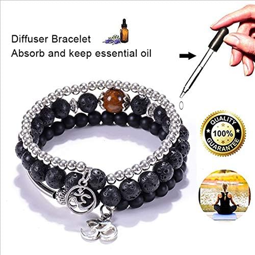 Wild Essentials Triple Band Namaste Lava Stone Essential Oil Diffuser Wrap Bracelet, Adjustable, Aromatherapy Jewelry Gift Set for Women or Men