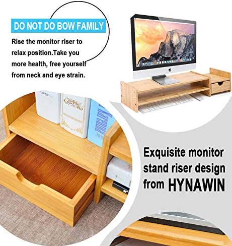 Monitor Stand Riser Desk Organizer-Bamboo 2 Tier Laptop Stand With Drawers, Adjustable Desktop Storage Organizer For Computer, Printer, Cellphone-Use In Office,Home /Reduce Neck &Eye Strain(Basic)