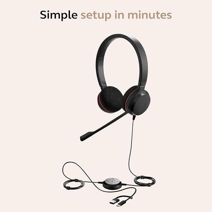 Jabra Evolve 20 Wired Headset (2025 Edition) - Dual-Ear Wired Headset for Office and Work from Home - Call Control - Certified for MS Teams - USB-C/A Connectivity - Black