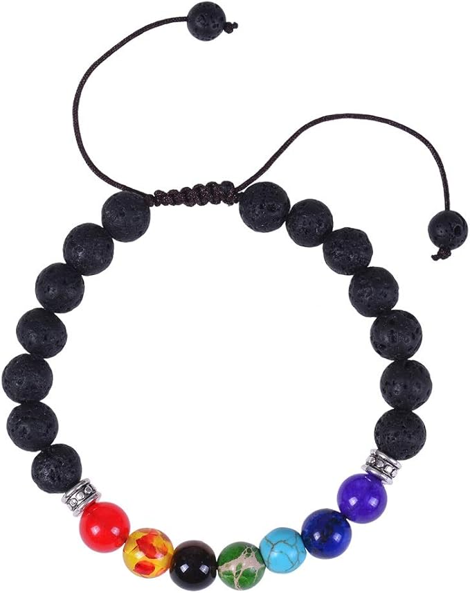 Wild Essentials 7 Chakras Lava Stone Essential Oil Diffuser Bracelet, Adjustable, Aromatherapy Womens Jewelry Gift Set