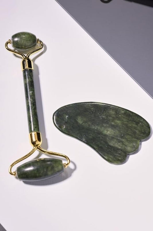 Jade Roller Gua Sha Set for Face - Depuffing & Sculpting