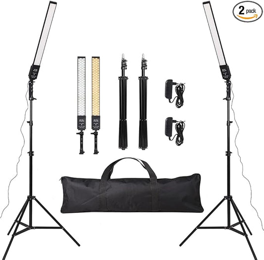 2 Packs LED Photography Lighting Dimmable 3200K-5500K LED Video Light Photo Studio Light Kit with Tripod Stand Bag for Camera Video Studio YouTube Product Portrait Live Streaming