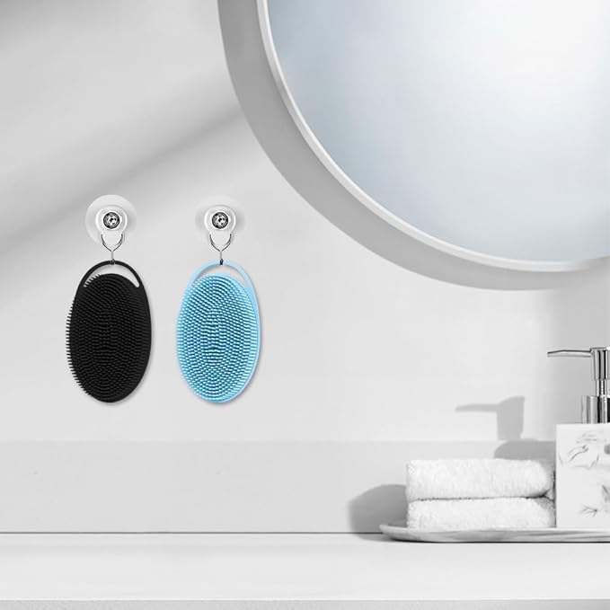 2 Pack Silicone Body Scrubber with Loofah Exfoliating Soft Body Shower Scrubber for Body, 2 in 1 Bath and Shampoo Wash Brush for Skin Exfoliation Men Women (Black&Blue)