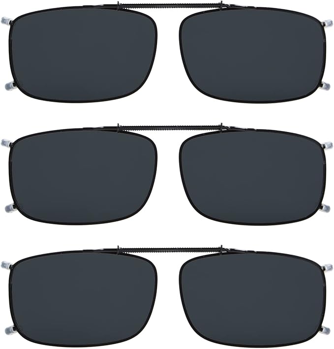 Eyekepper 3-pack Polarized Clip on Sunglasses With Spring Draw Bar Grey/Brown/Green Lens 54 * 34MM