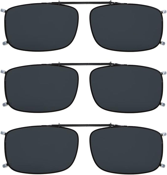 Eyekepper 3-pack Polarized Clip on Sunglasses With Spring Draw Bar Grey/Brown/Green Lens 54 * 34MM