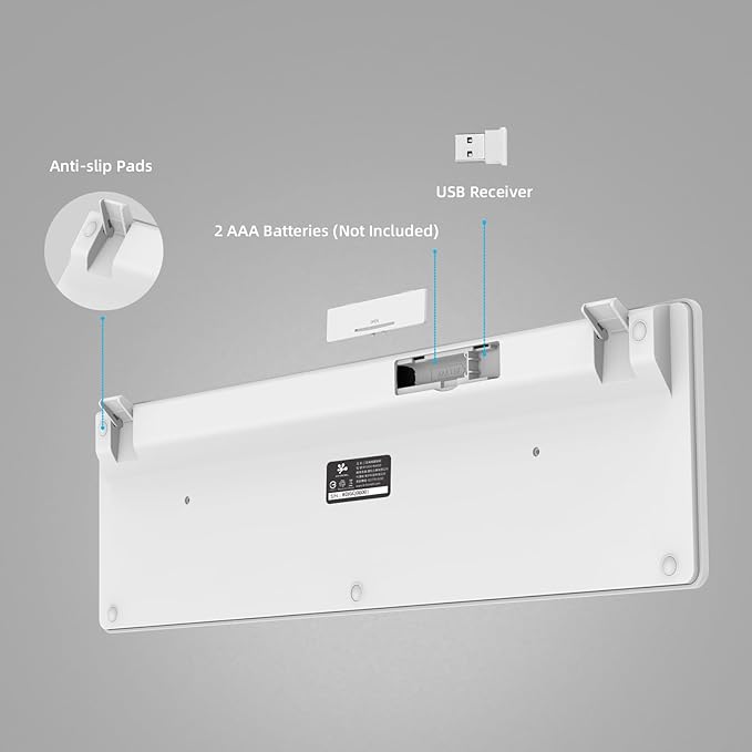 Slim Quiet Wireless Keyboard for Mac and Windows,Durable Flat Keyboard with Full Size Ultra Quiet Low-Profile Flat Keys, 2.4GHz Wireless for Mac,Windows 11/10/8/7/Vista,Microsoft & PC（Silver