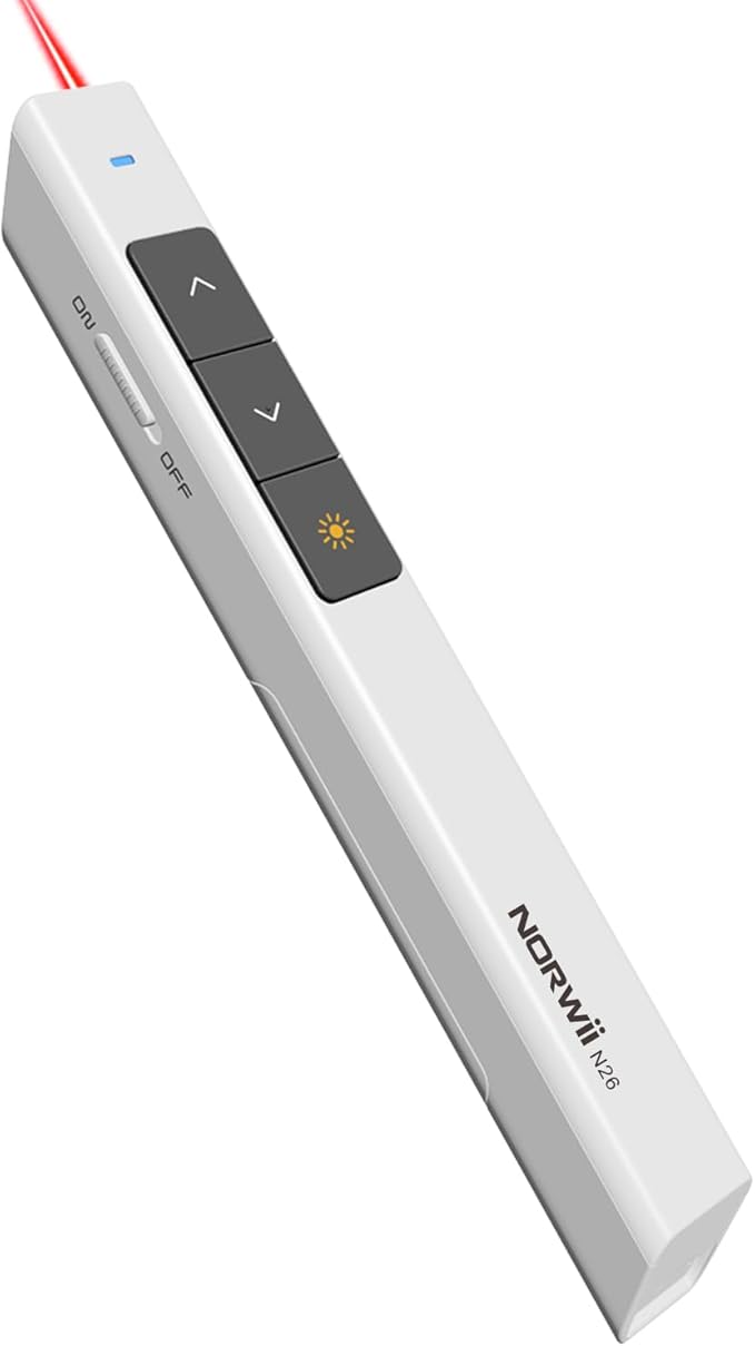 Norwii N26 Wireless Presentation Clicker, Presentation Remote, PowerPoint Clicker with Pointer for PowerPoint Presentations, Power Point Clicker Wireless Presenter - White